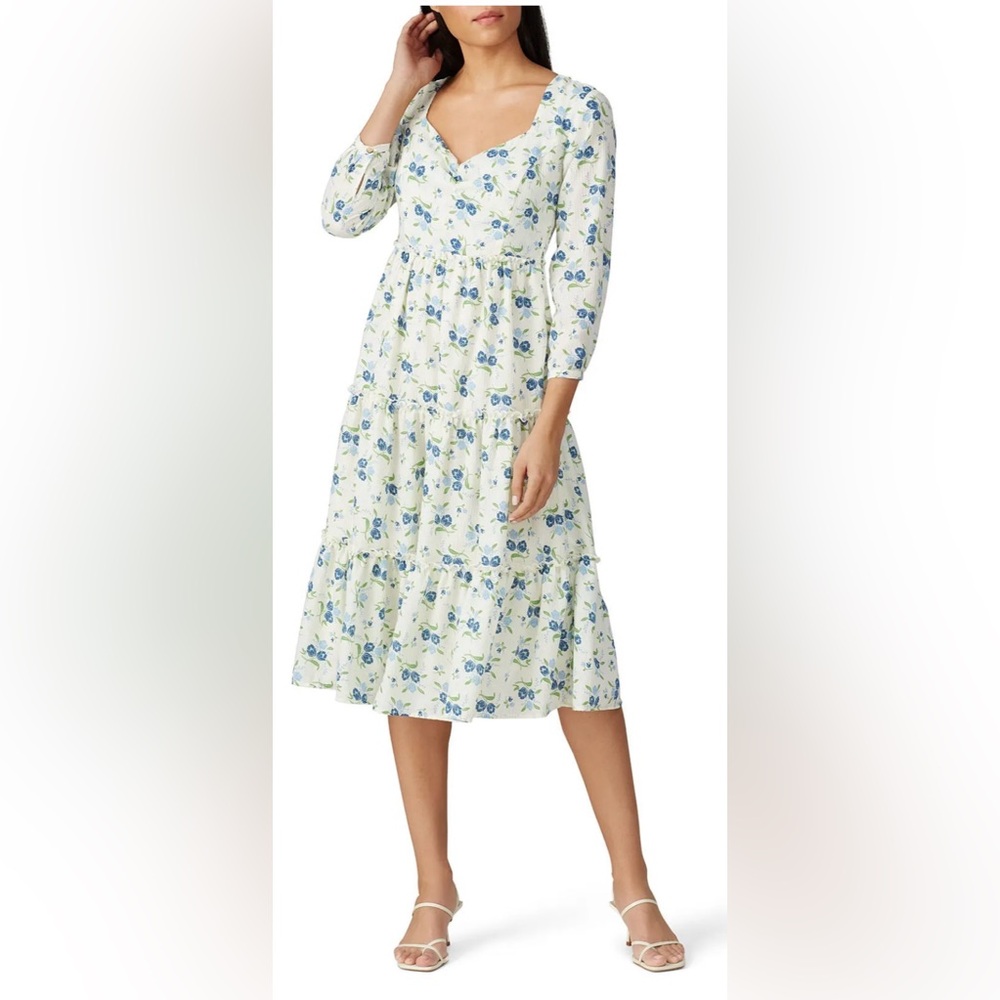 Sweet Baby Jamie Ivory & Blue Floral Tiered Dress